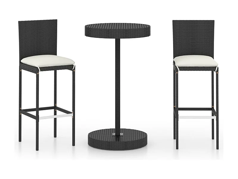 Ildir  Ensemble de bar de jardin 3 pcs et coussins Résine tressée Noir