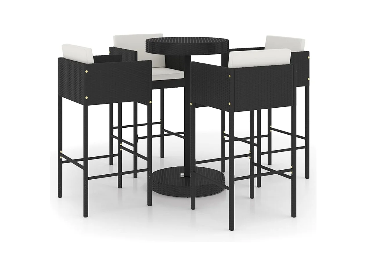 San Ferdinando di Puglia  Ensemble de bar de jardin 5 pcs et coussins Résine tressée Noir