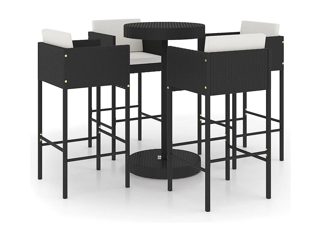 San Ferdinando di Puglia  Ensemble de bar de jardin 5 pcs et coussins Résine tressée Noir