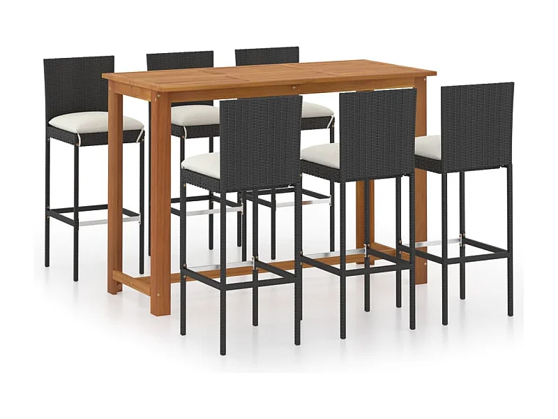 Cyrrin  Ensemble de bar de jardin avec coussins 7 pcs Noir