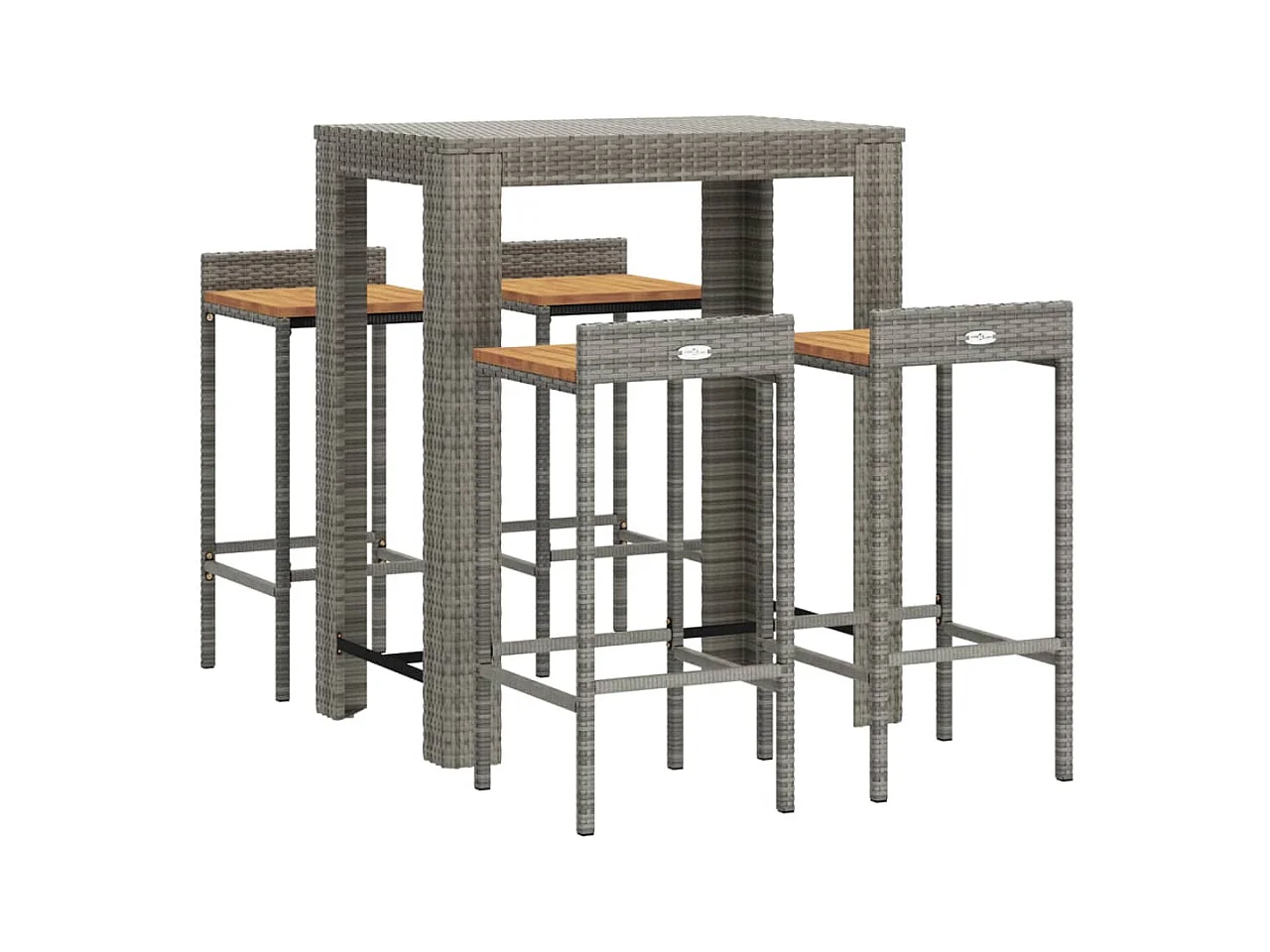 Sophie-Éléonore  Ensemble de bar jardin 5 pcs gris poly rotin/bois massif acacia