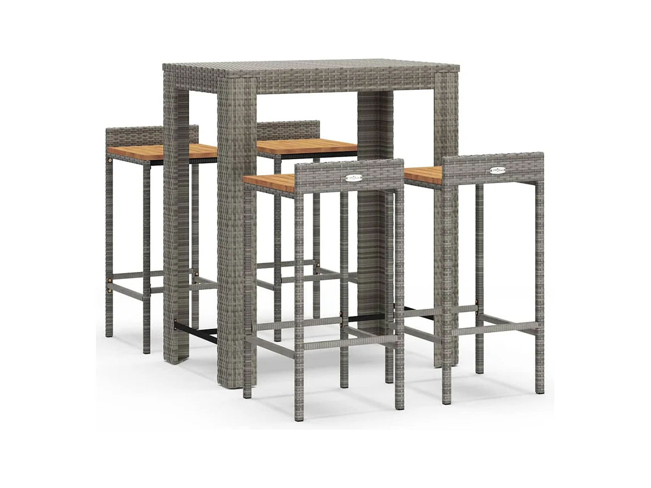 Sophie-Éléonore  Mesa bar y taburetes jardín 5 pzas madera acacia ratán PE gris