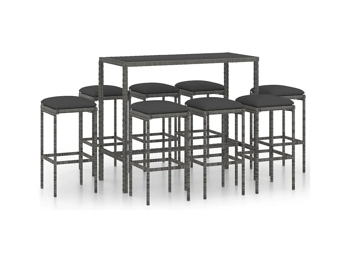 Mary  Ensemble de bar de jardin 9 pcs et coussins Résine tressée Gris
