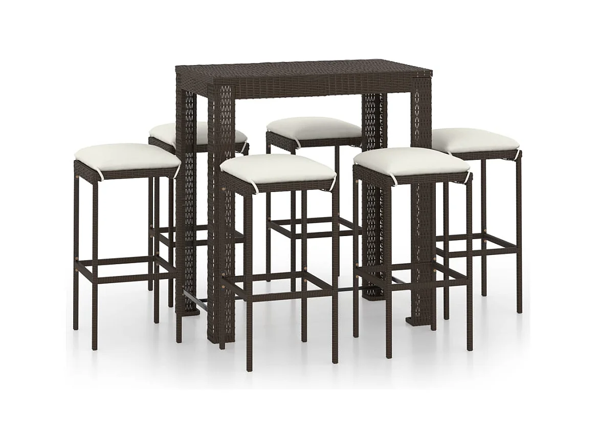 Elisah  Ensemble de bar de jardin 7 pcs coussins Résine tressée Marron