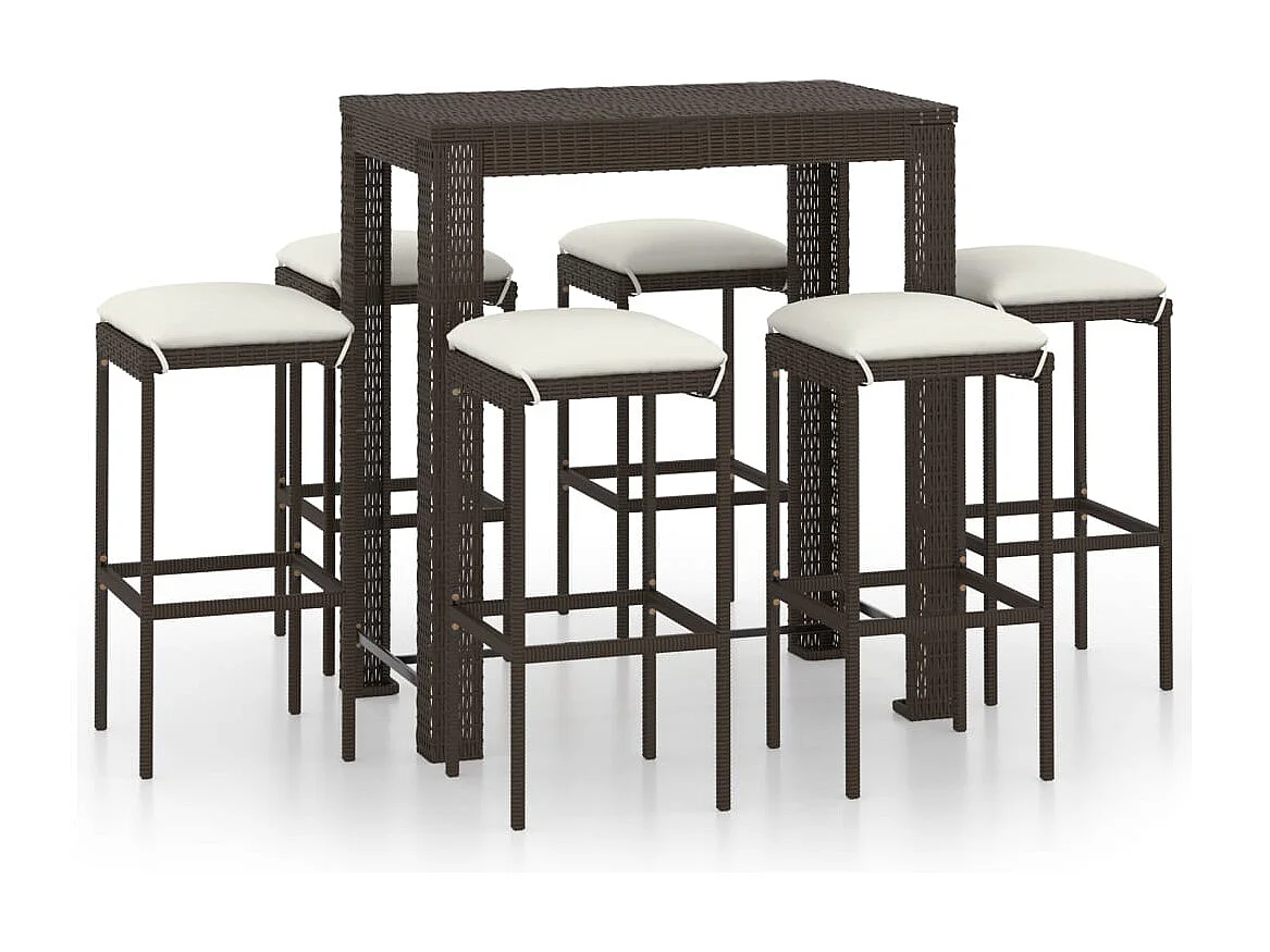 Elisah  Ensemble de bar de jardin 7 pcs coussins Résine tressée Marron