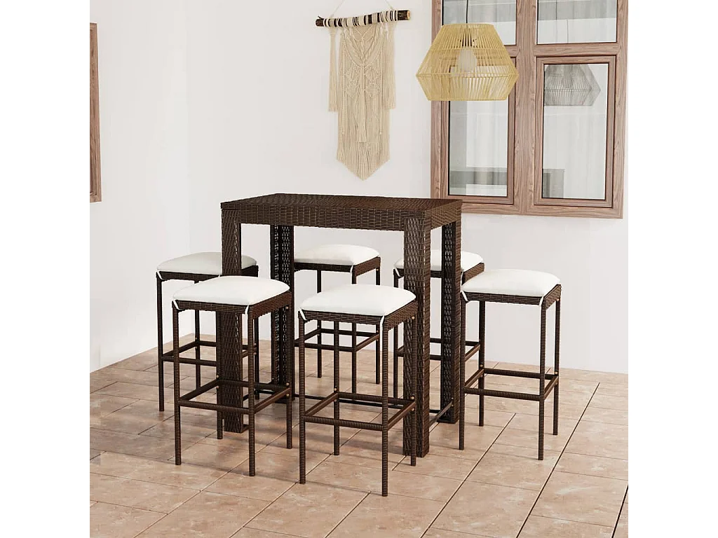 Elisah  Ensemble de bar de jardin 7 pcs coussins Résine tressée Marron