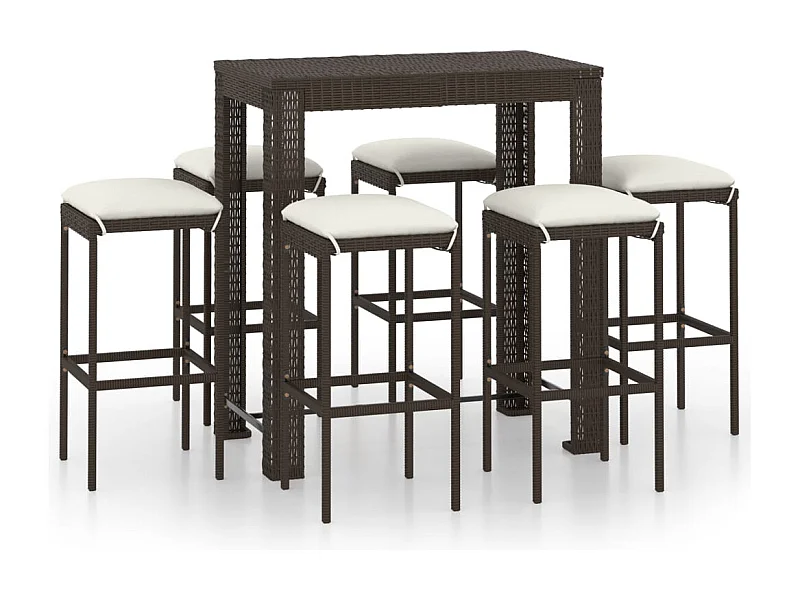 Elisah  7-delige Tuinbarset met kussens poly rattan bruin