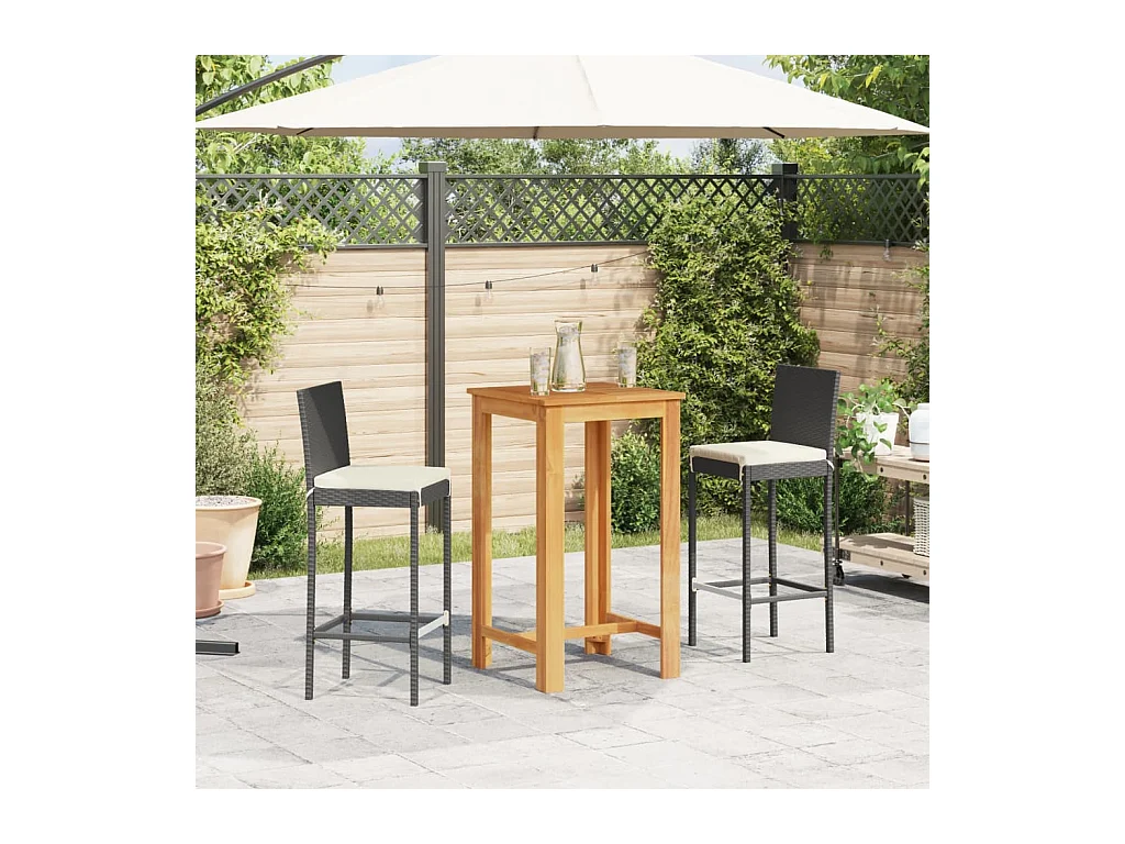 Frilsa  Ensemble de bar de jardin 3 pcs noir bois massif acacia rotin