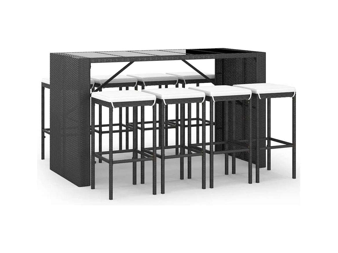 Grylin  Ensemble de bar de jardin 9 pcs avec coussins noir poly rotin