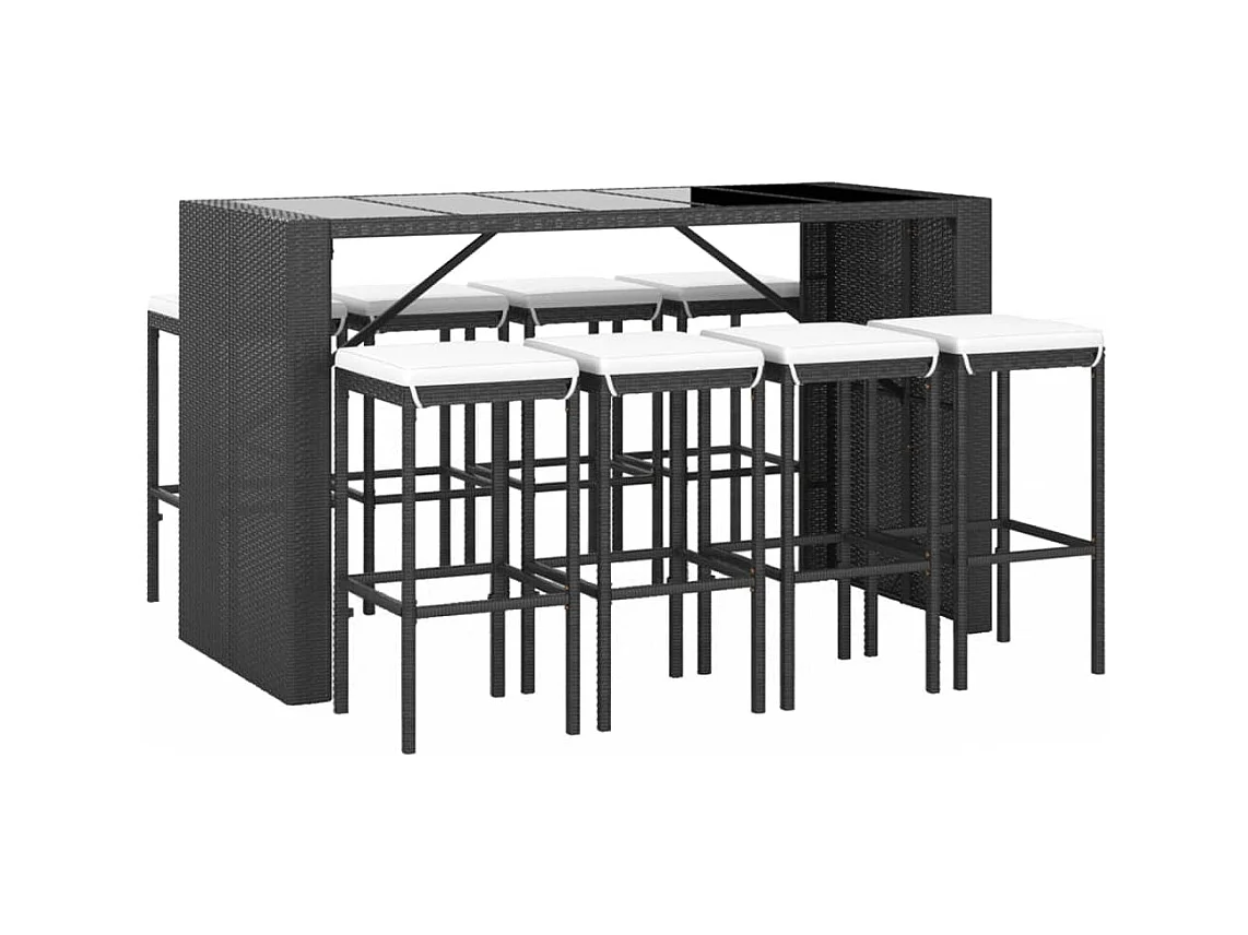 Grylin  Ensemble de bar de jardin 9 pcs avec coussins noir poly rotin