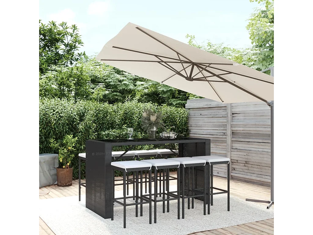 Grylin  Ensemble de bar de jardin 9 pcs avec coussins noir poly rotin