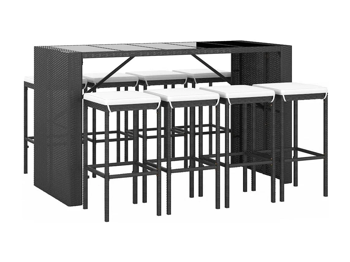 Grylin  Ensemble de bar de jardin 9 pcs avec coussins noir poly rotin