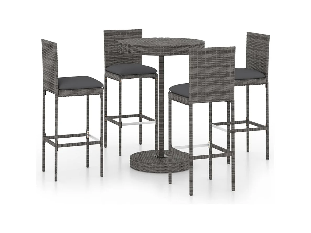 Ildir  Ensemble de bar de jardin 5 pcs et coussins Résine tressée Gris