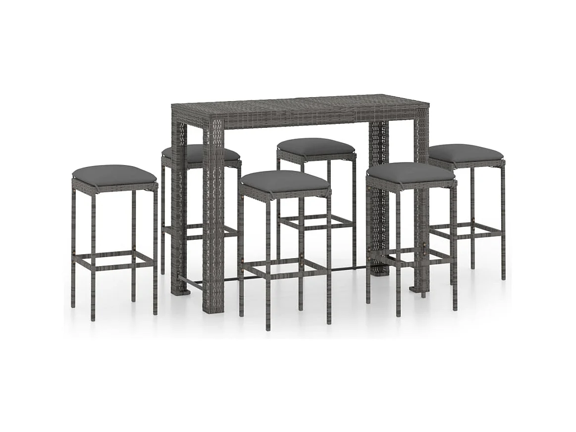 Elisah  Ensemble de bar de jardin 7 pcs et coussins Résine tressée Gris