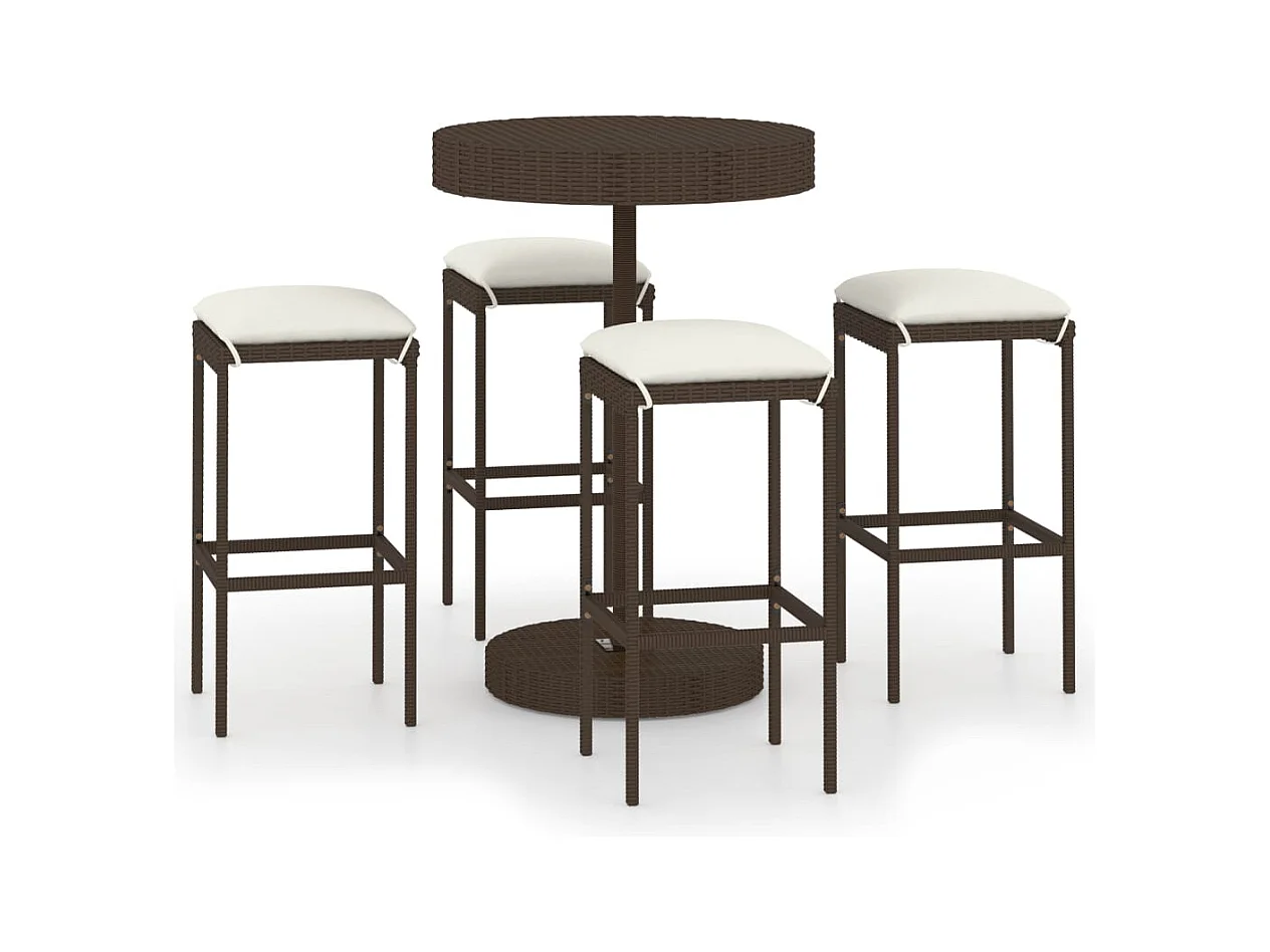 Kaden Lee  Ensemble bar de jardin 5 pcs et coussins Résine tressée Marron