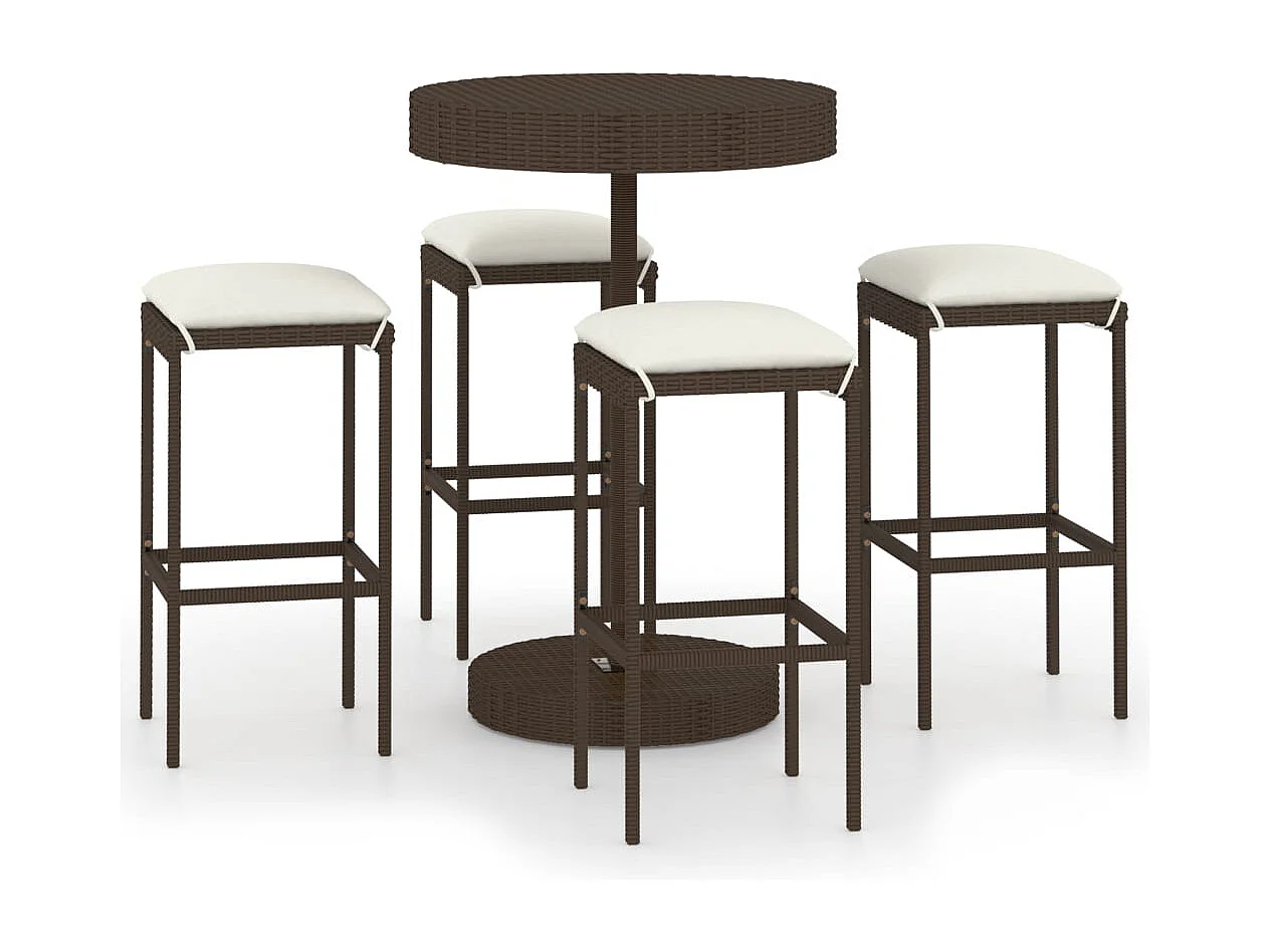 Kaden Lee  Ensemble bar de jardin 5 pcs et coussins Résine tressée Marron