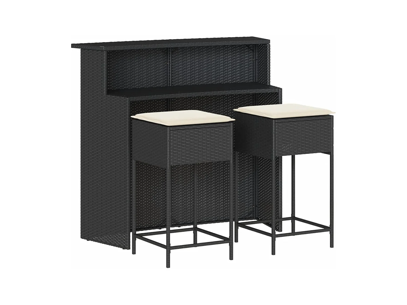 Inarin  Ensemble de bar de jardin 3 pcs avec coussins noir poly rotin