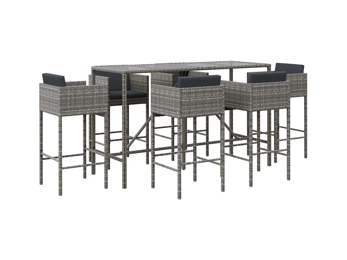 Suisun City  Ensemble de bar de jardin 7 pcs avec coussins gris poly rotin