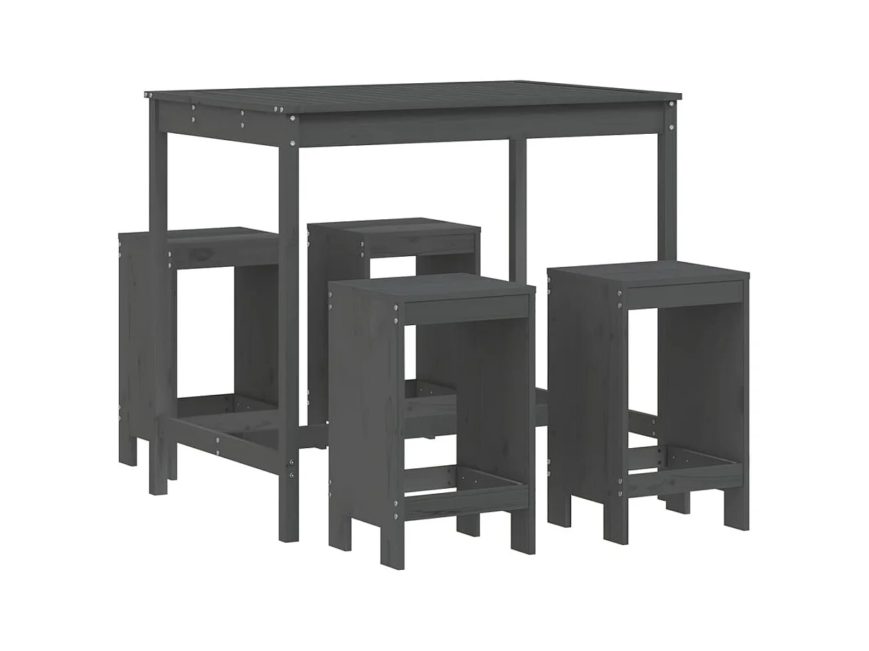 Claire-Julienne  Ensemble de bar de jardin 5 pcs gris bois de pin massif