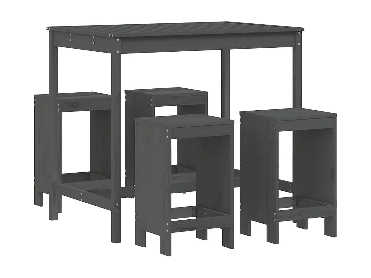 Claire-Julienne  Ensemble de bar de jardin 5 pcs gris bois de pin massif