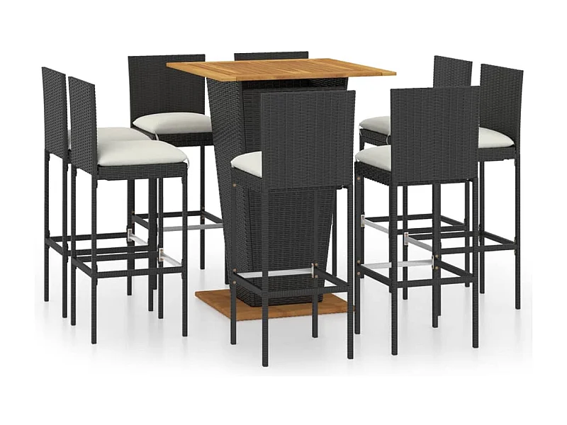 Woodmoor  Ensemble de bar de jardin 9 pcs et coussins Résine tressée Noir