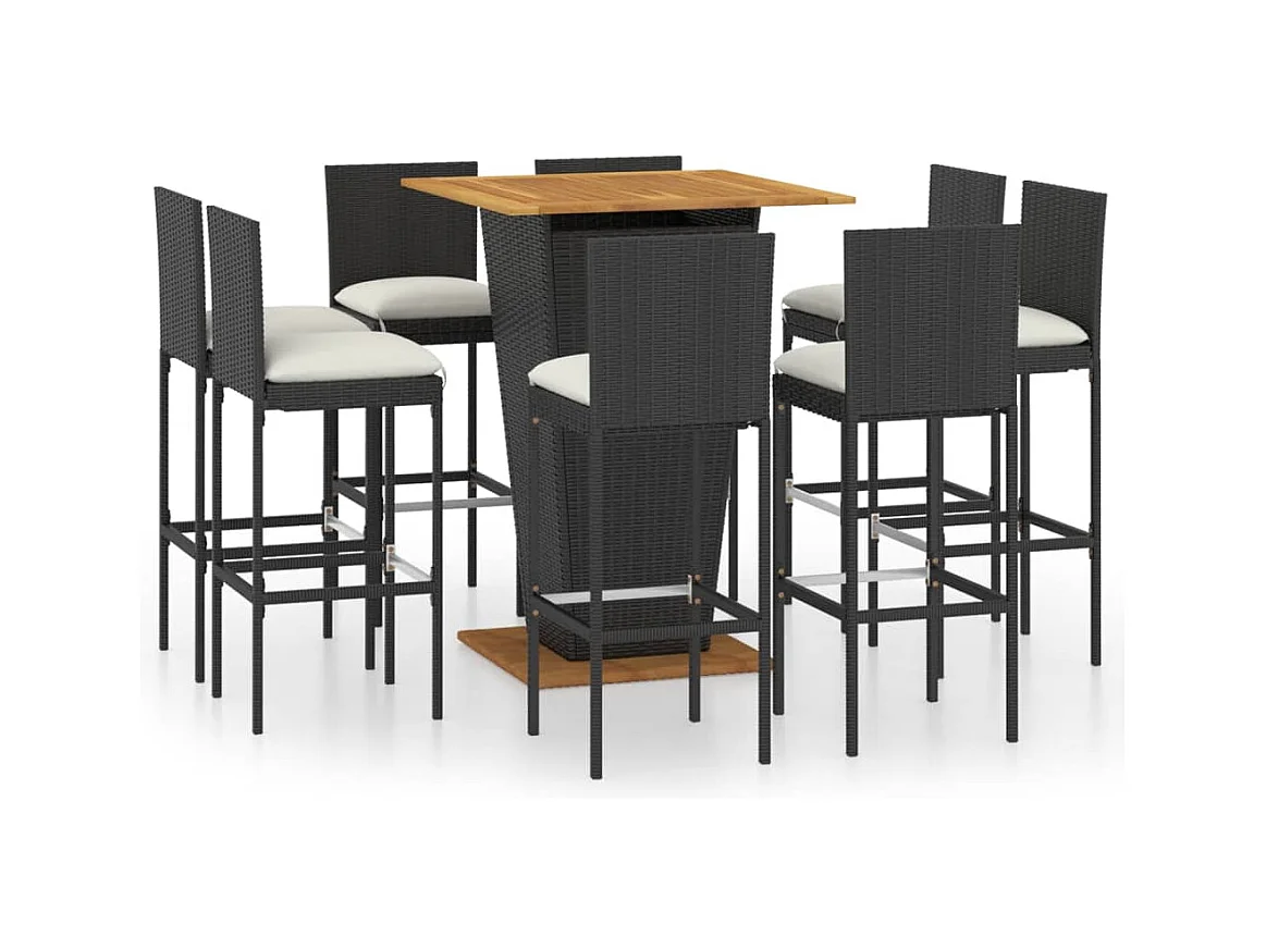 Woodmoor  Ensemble de bar de jardin 9 pcs et coussins Résine tressée Noir