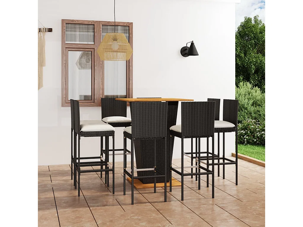 Woodmoor  Conjunto de bar para jardín 9 pzas con cojines ratán PE negro