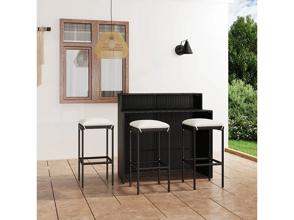 Ballydesmond  Ensemble de bar de jardin avec coussins 4 pcs Noir