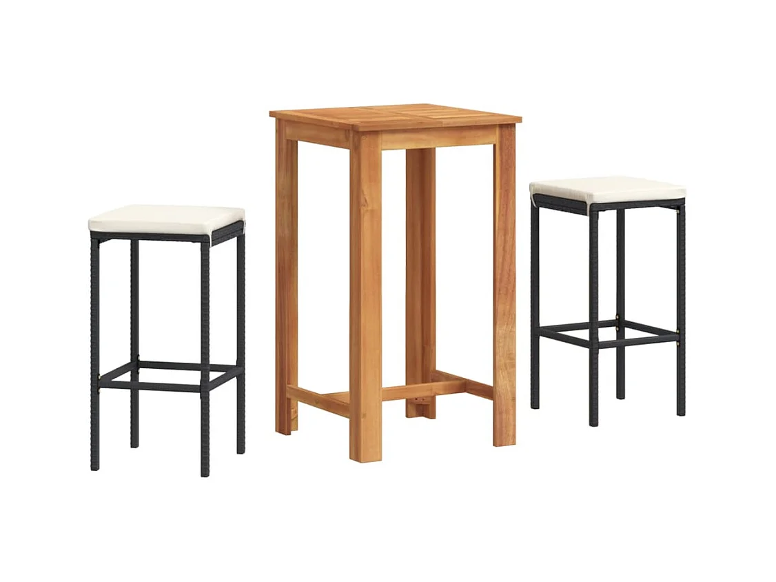 Louis-Marius  3-delige Tuinbarset massief acaciahout en poly rattan zwart