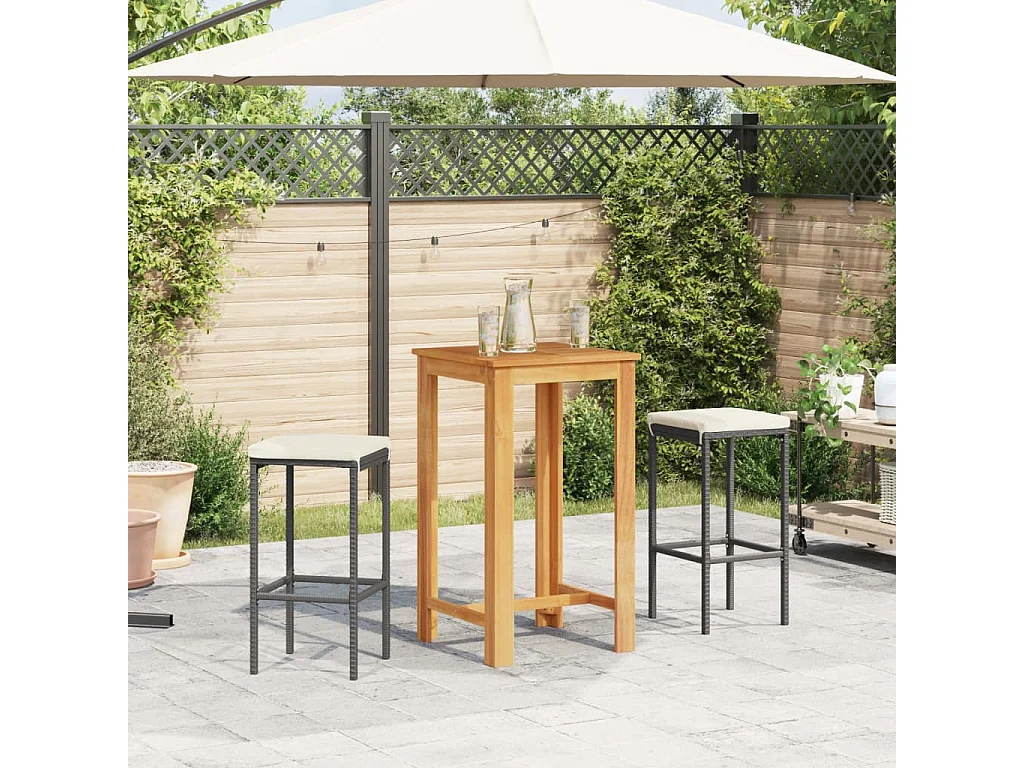 Louis-Marius  Ensemble de bar de jardin 3 pcs noir bois massif acacia rotin