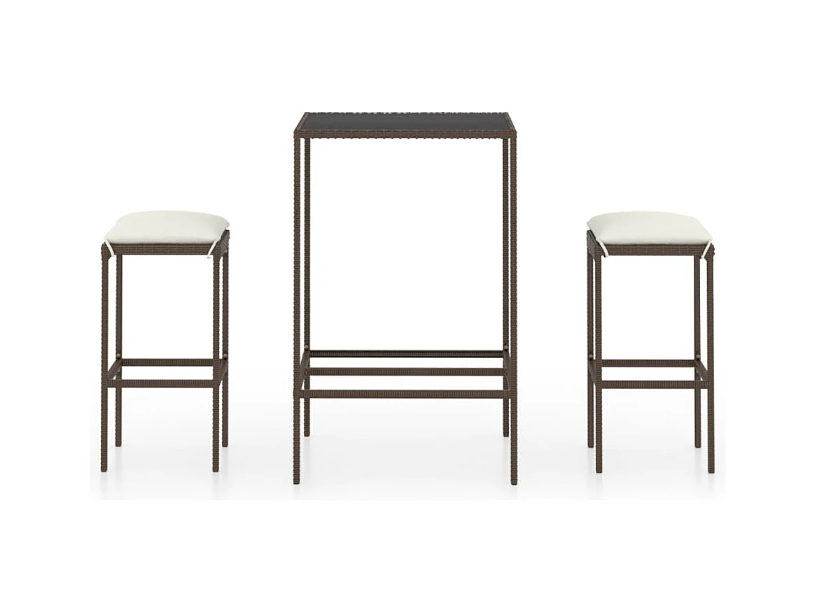 Mary  Ensemble de bar de jardin 3 pcs coussins Résine tressée Marron