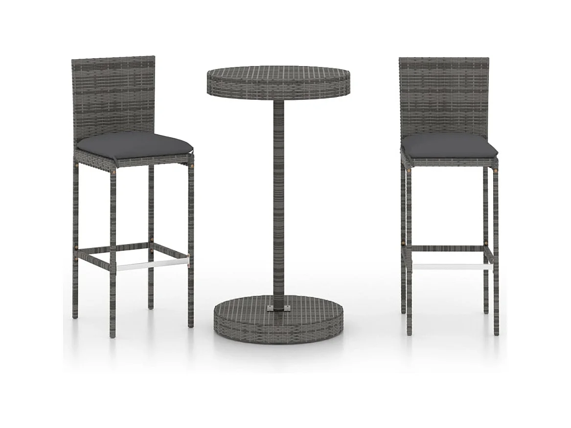 Ildir  Ensemble de bar de jardin 3 pcs et coussins Résine tressée Gris