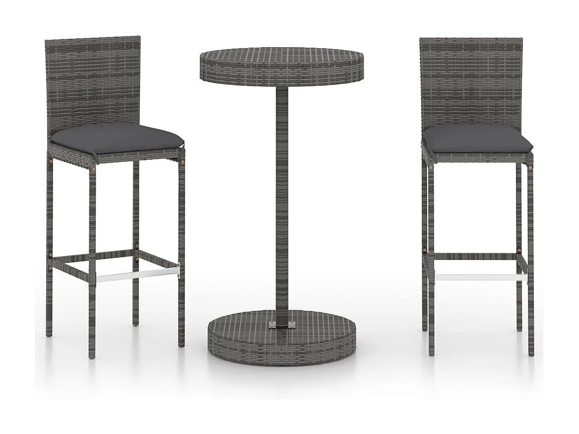 Ildir  Ensemble de bar de jardin 3 pcs et coussins Résine tressée Gris