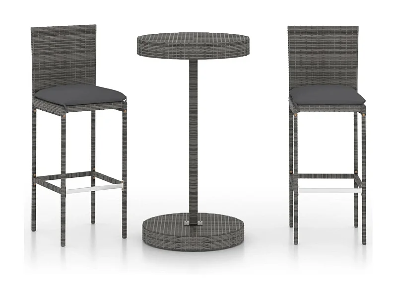 Ildir  Ensemble de bar de jardin 3 pcs et coussins Résine tressée Gris
