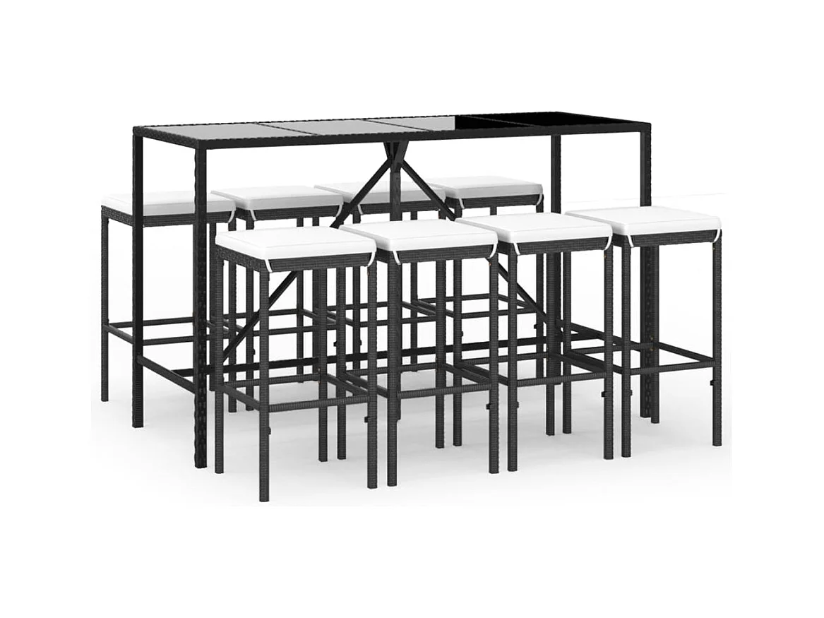 Eliron  Ensemble de bar de jardin 9 pcs avec coussins noir poly rotin