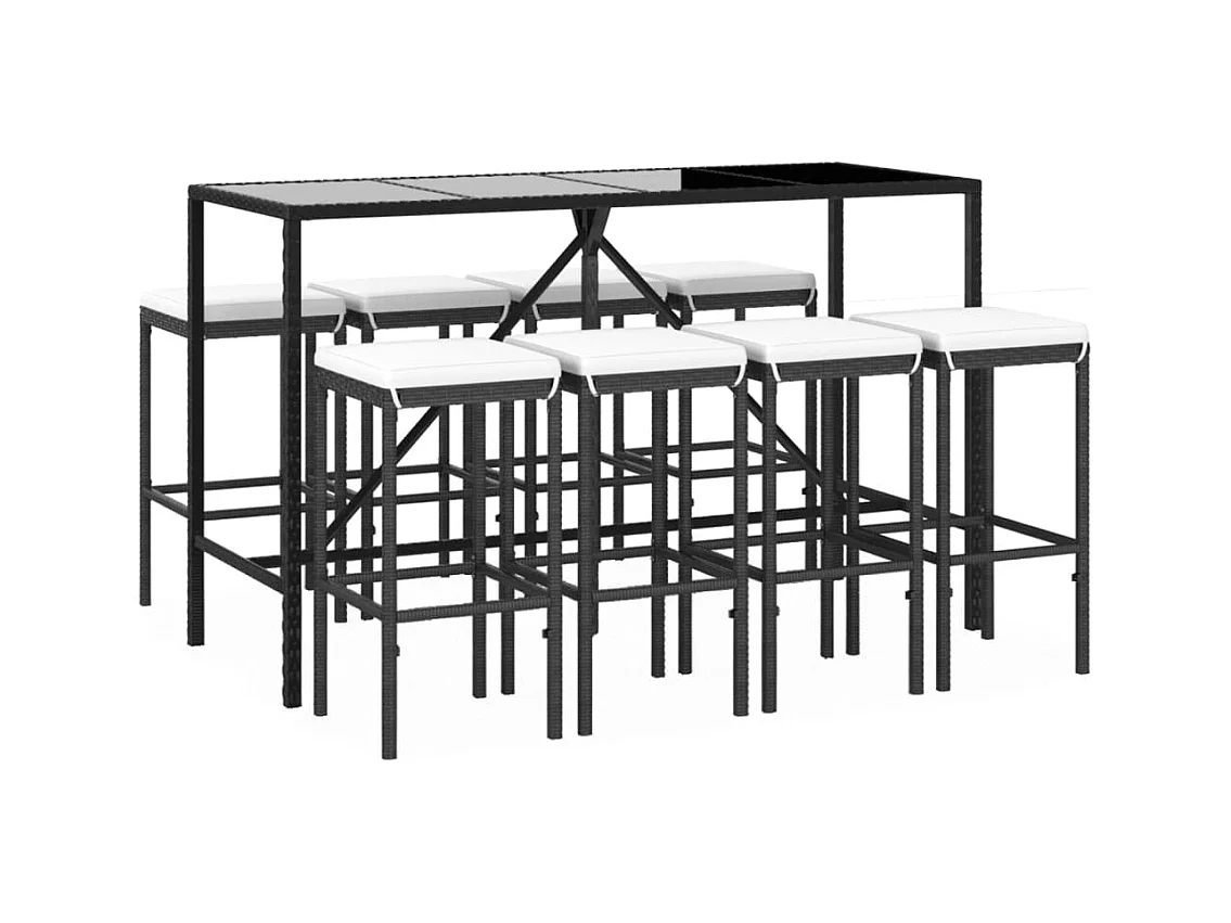 Eliron  Ensemble de bar de jardin 9 pcs avec coussins noir poly rotin