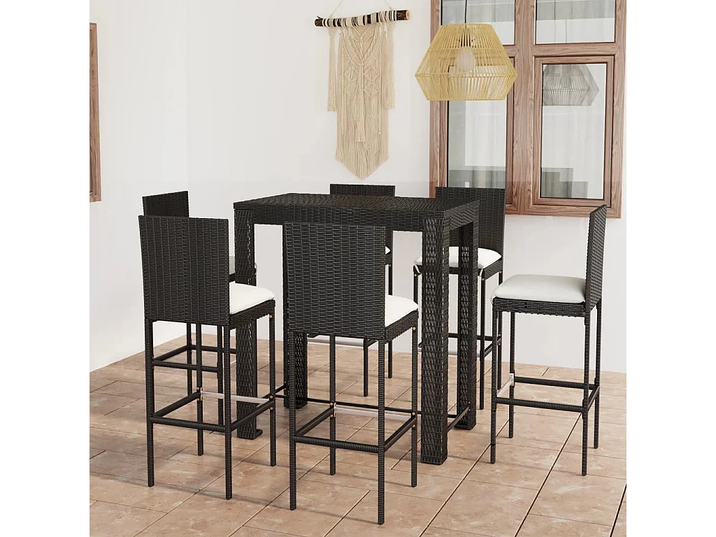 Elk City  Ensemble de bar d'extérieur 7 pcs coussins Résine tressée Noir
