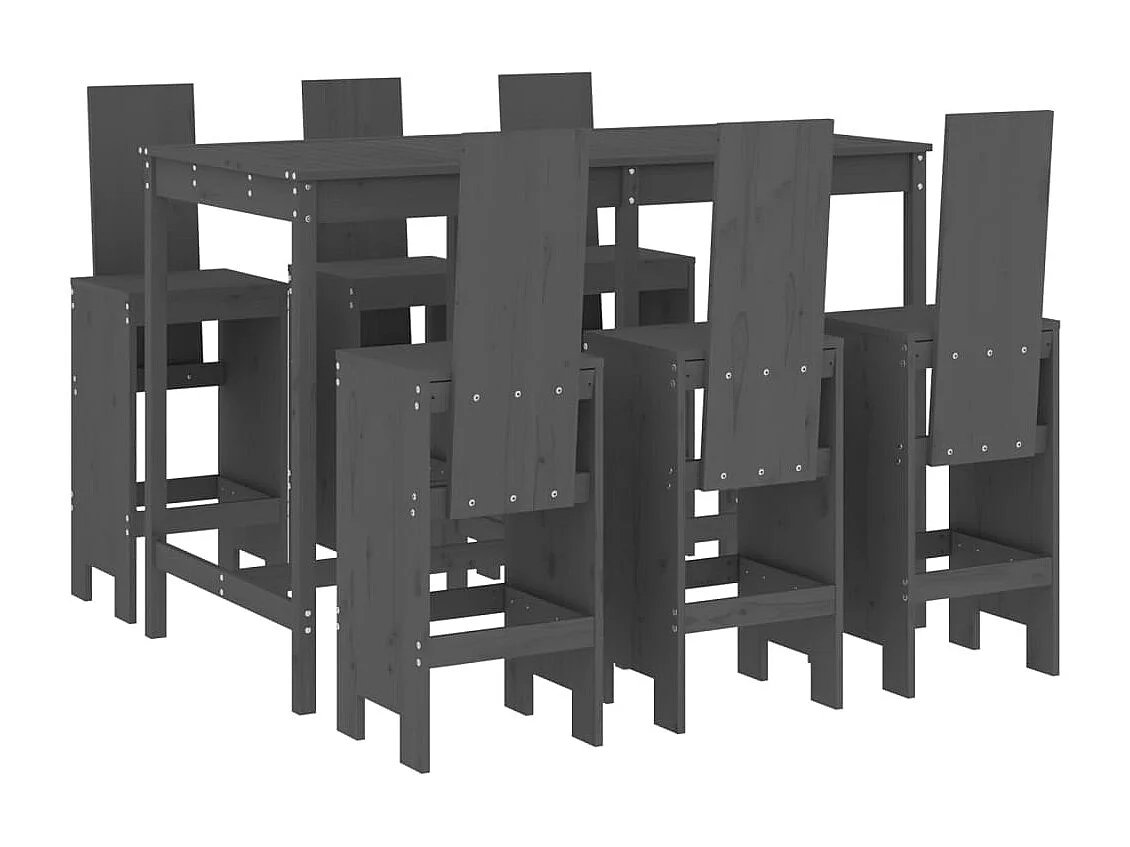 Telvor  7-delige Tuinbarset massief grenenhout grijs