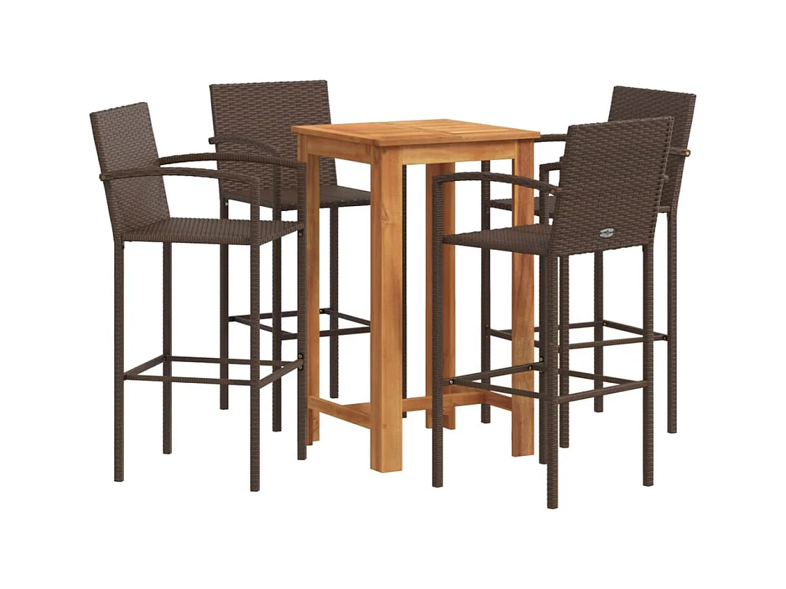 Aalst  Ensemble de bar de jardin 5 pcs marron bois massif acacia rotin