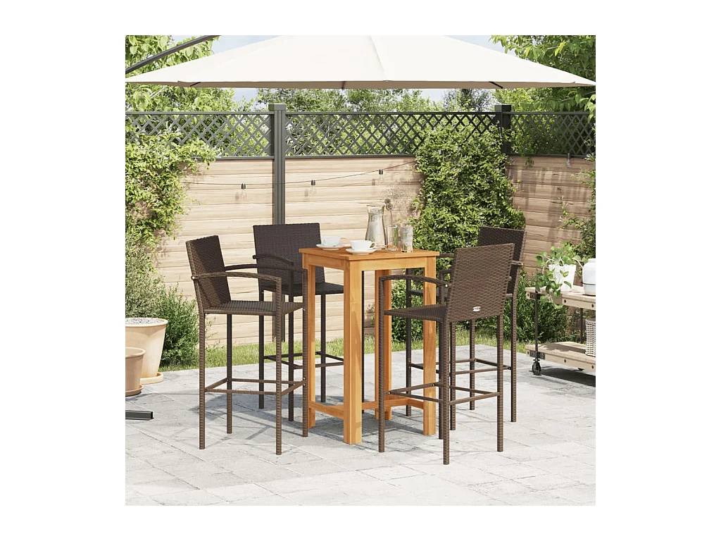Aalst  Ensemble de bar de jardin 5 pcs marron bois massif acacia rotin