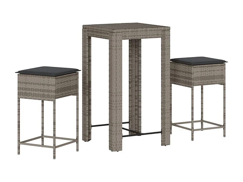 Sandra  Ensemble de bar de jardin 3 pcs et coussins gris résine tressée