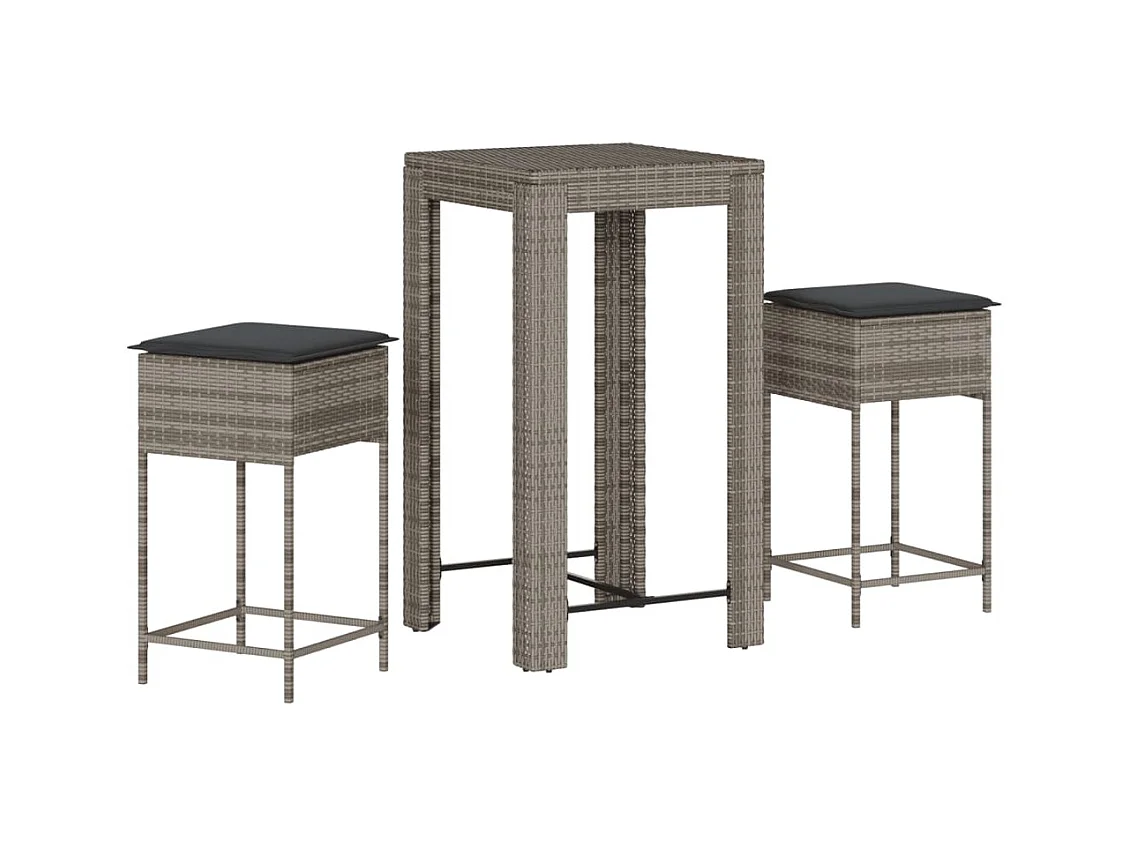 Sandra  Ensemble de bar de jardin 3 pcs et coussins gris résine tressée