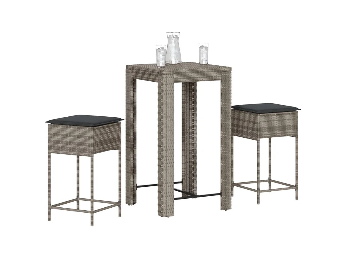 Sandra  Ensemble de bar de jardin 3 pcs et coussins gris résine tressée