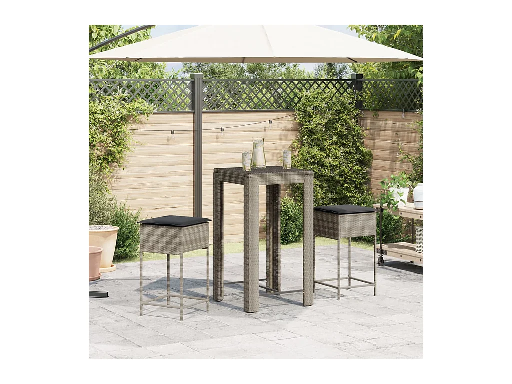 Sandra  Ensemble de bar de jardin 3 pcs et coussins gris résine tressée