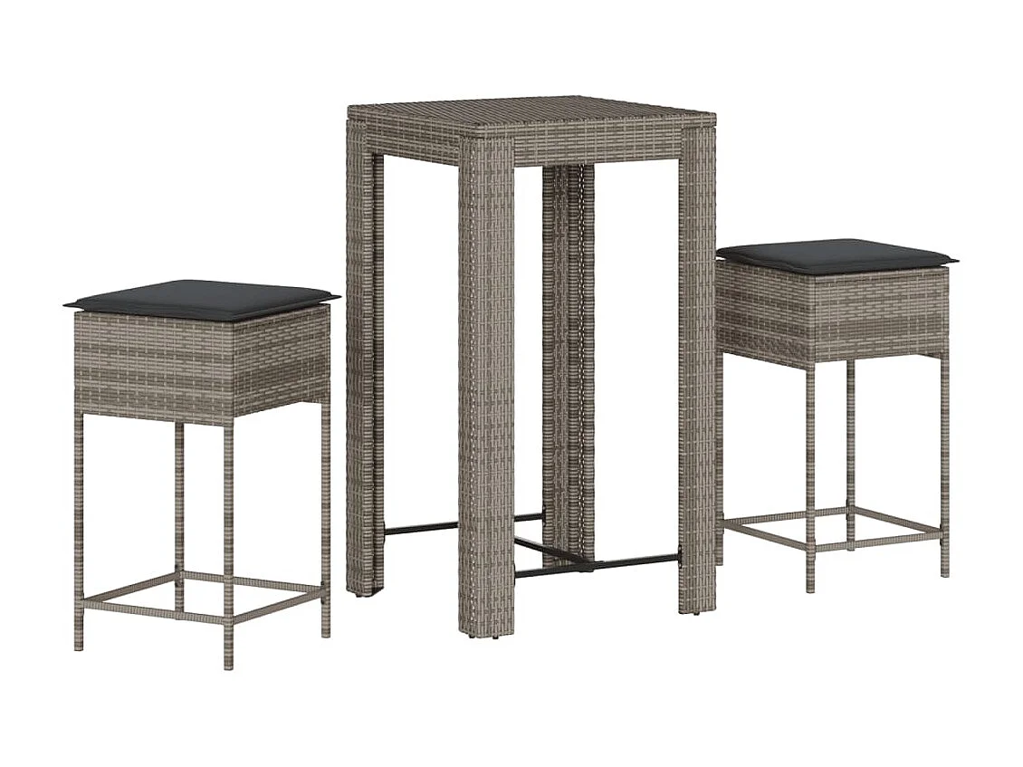 Sandra  Ensemble de bar de jardin 3 pcs et coussins gris résine tressée