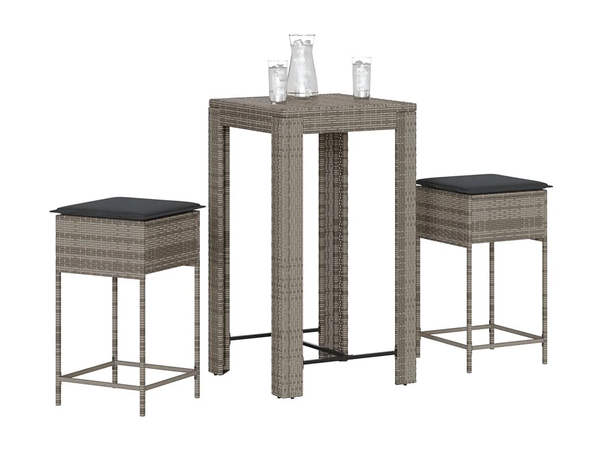 Sandra  Ensemble de bar de jardin 3 pcs et coussins gris résine tressée