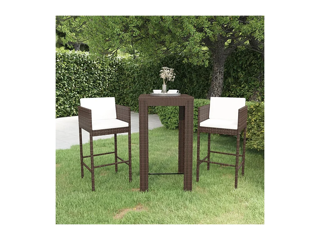 Thylvi  Meubles de bar de jardin 3pcs et coussins Résine tressée Marron