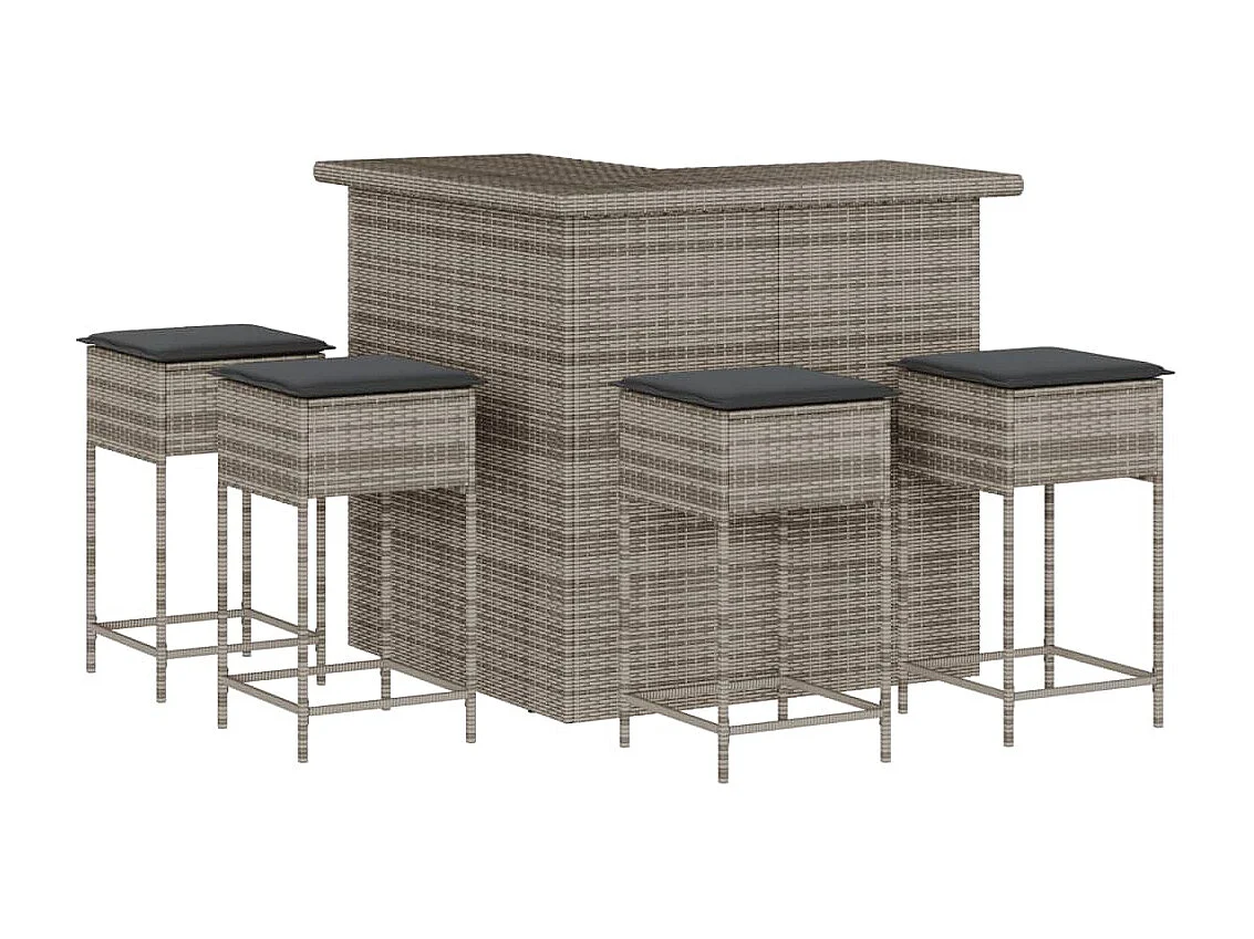 Marilou  Ensemble de bar de jardin 5 pcs avec coussins gris poly rotin