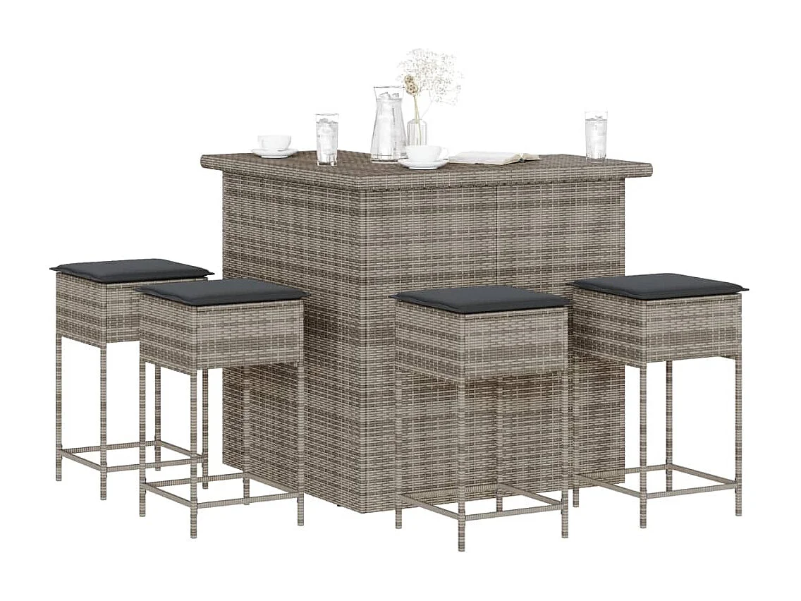 Marilou  Ensemble de bar de jardin 5 pcs avec coussins gris poly rotin