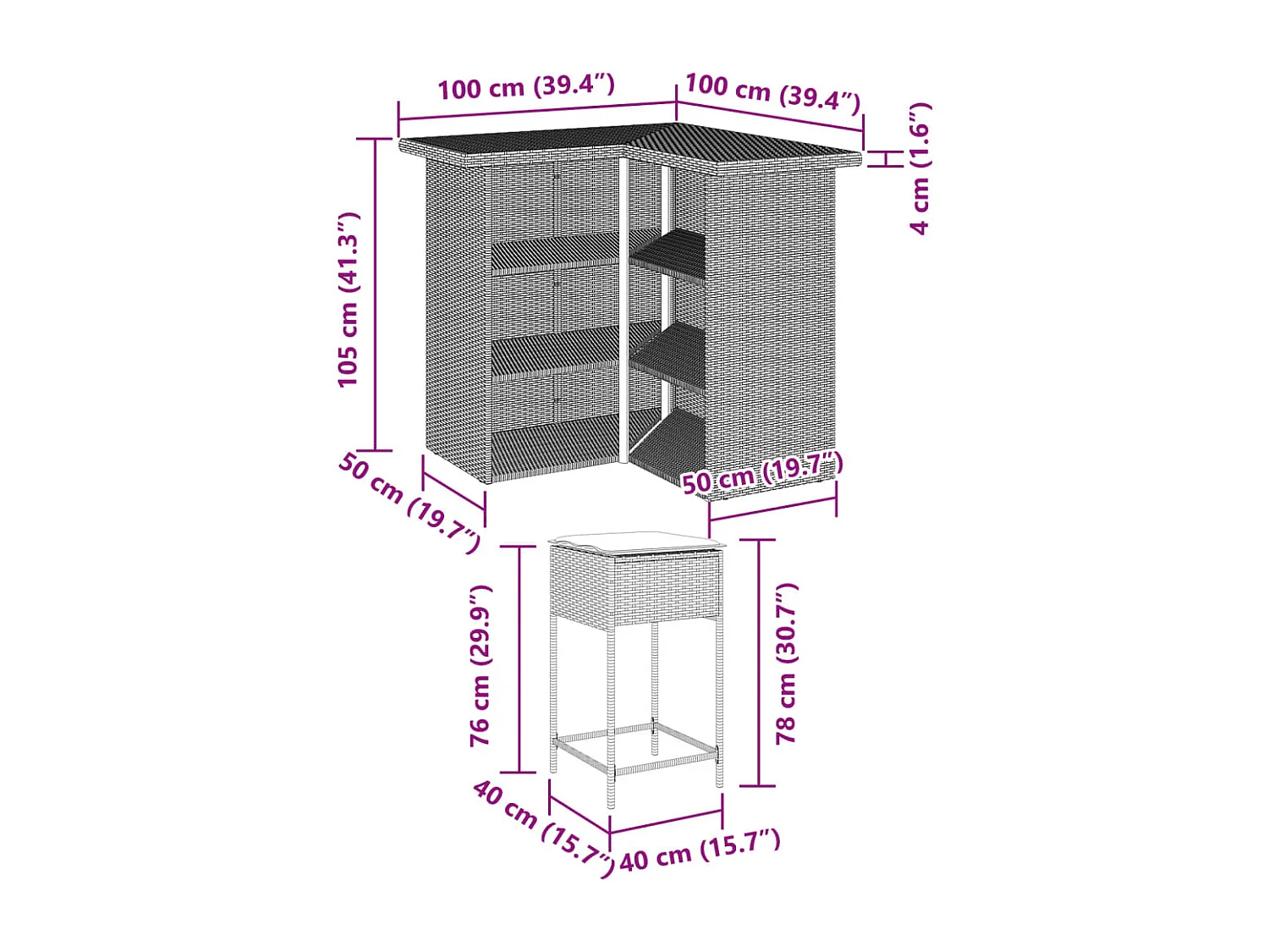 Marilou  Ensemble de bar de jardin 5 pcs avec coussins gris poly rotin